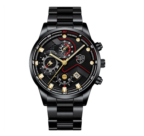 Chrono Mens Watches Quartz Business Wacthes Men Stainless Steel Three Eyes Sports Waterproof Wristwatch BLACK GOLD
