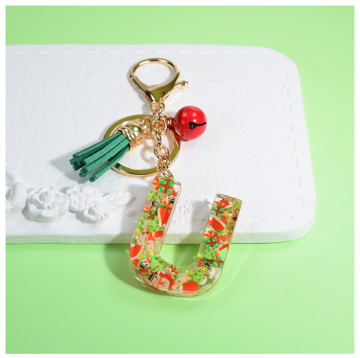 Fashion A-Z 26 Letters Keychains Christmas Tree Snowman Sequins Filling Resin Key Rings Women Bag Charms U