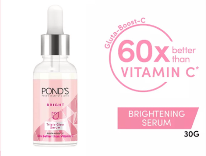 Pond's Bright Triple Glow Facial Serum with Gluta Boost and Niacinamide for Dewy Hydrated Skin 30g