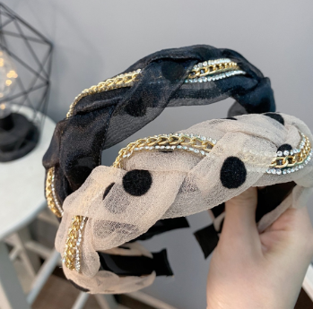Korean Headwear Female French Vintage Dot Chain Diamond-Studded Headband Twist Braided Toothed
