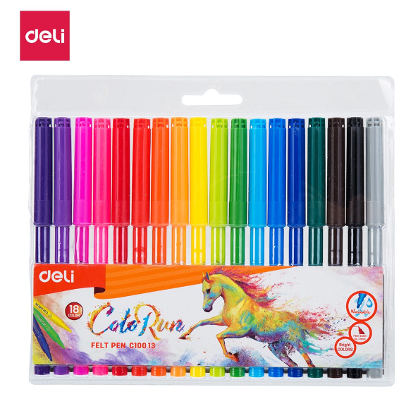 Deli EC10013 - Color Run Felt Pen 18 Colors (1SET) [7533C10013]