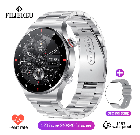 FILIEKEU New Hwgt2 Smart Watch HD AMOLED Screen Support Ecg Plus Ppg Bluetooth Call Sports Fitness Fashion Waterproof For Android Ios STEEL SILVER B