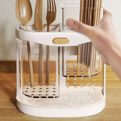 1pc Plastic Kitchen Utensil Holder, Multifunctional Draining Chopstick Cage, Wall Mounted Or Standing Cutlery Storage Organizer Caddy, Flatware Organizers, Plastic Lightweight Cage, Kitchen Storage Ac