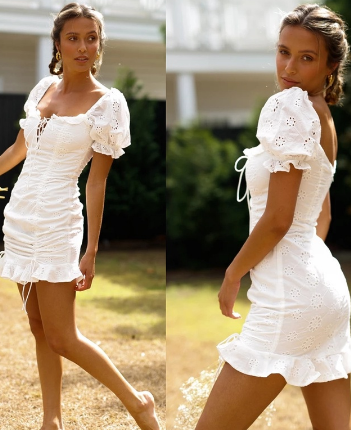 Fashion Lace-up Sexy Pleated Short-sleeved Dress