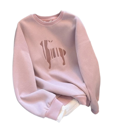 Lovito Women Oversized Korean School Plain Jacquard Pattern Sweatshirt LNA35065 (Khaki/Pink)