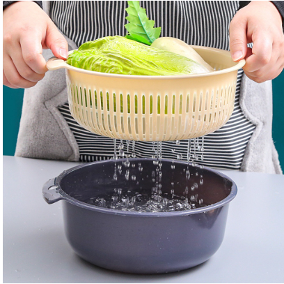 Drain basket Vegetable fruit Washing Basket Wash Basin Kitchen Washing Box 2-layer Aikea