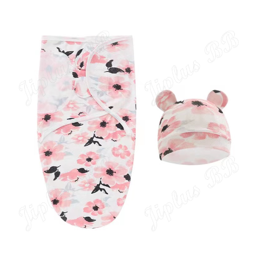 Newborn Baby Muslin Swaddle Blanket Hat Set Swaddle Bedding Wrap Blanket Baby Swaddling S57