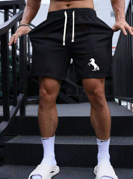 Men Summer New Trend Personality Small Horse Pattern Printed Casual Sports Fitness Running Shorts