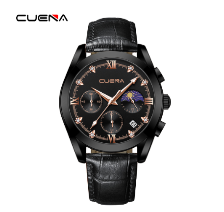 CUENA New Men's Watch Fashion Business Simple Leather Waterproof Automatic Date Quartz Decorative Dial 6108  M006