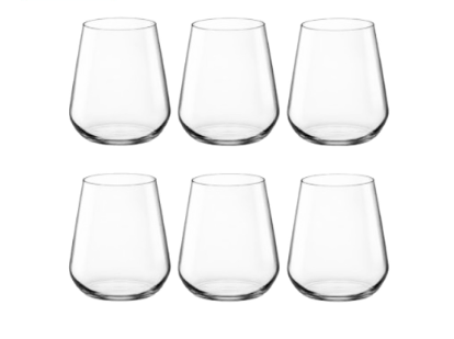 Bormioli Rocco Inalto Uno Aqua Tumbler 34cl 6pcs Stemless Wine Glass Drinking Set Water