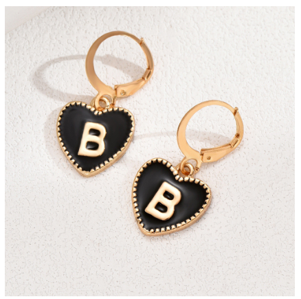 1 Pair Letter Heart Earring Gold Color Hoop Earrings For Women Fashion Alphabet Dangler Initials Ear Accessories Jewelry Gifts B