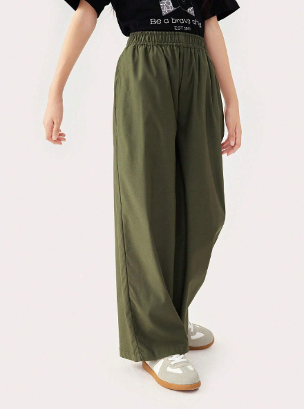 CUNYI Tween Girls' Summer Casual Plain Pocketed Loose Leg Pants