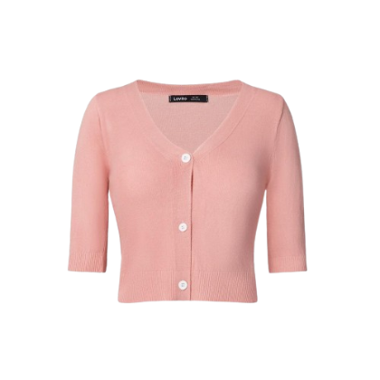 Lovito Casual Half Sleeve V Neck Button Front Women Knit Top L33LD095 (Pink)