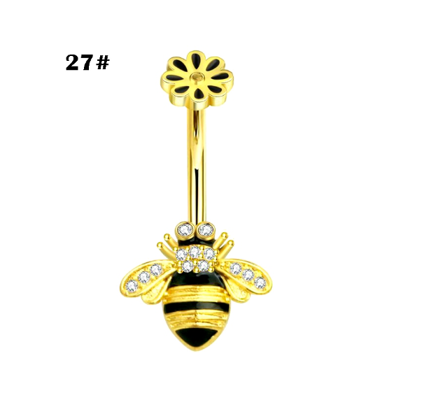 Gold Belly Button Ring with Diamonds and Zirconia Belly Button Clasp Piercing Belly Button Nail