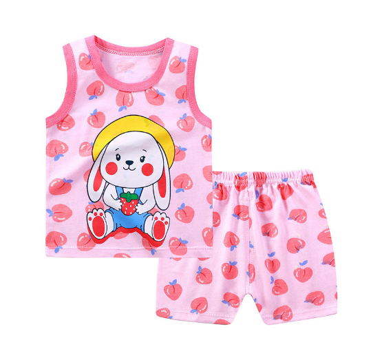 For Baby Girls & Kids Sleeveless Shorts Set Pure Cotton Summer Wear For Kids Girls S13