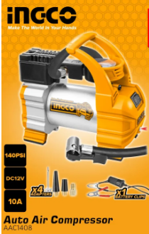 Ingco Auto Air Mini Compressor 140PSI DC12V Auto Air Compressor Total Power With Nozzle Car Tire Inflator Air Pump Auto Tire Pump