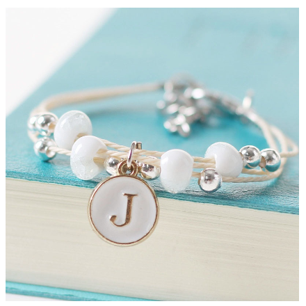 Fashion Ceramics Beads Letters A-Z Bracelet Elastic Chain Bangle Women Men Couple Jewelry Gifts J