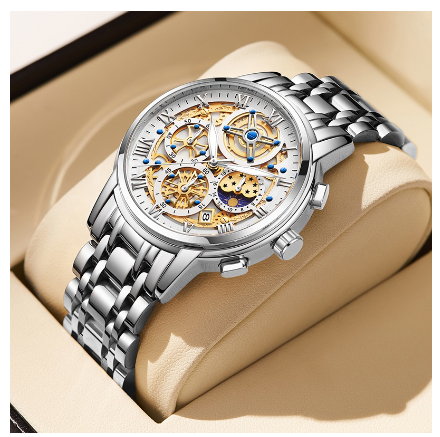 LIGE Original Watch Fashion Business Watches Men Waterproof Sports Chronograph Quartz Wrist Watches Top Brand Luxury Automatic Watch SILVER WHITE