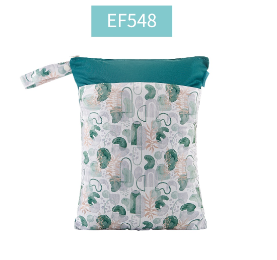 Happyflute 1PC Reusable Waterproof Fashion Prints Wet And Dry Diaper Bag Double Pocket Cloth Handle Wetbags DB7