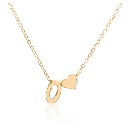 Fashion 26 Letter Pendant Necklace Peach Heart Letter Necklace Clavicle Chain Choker for Men Women Jewelry Gifts O