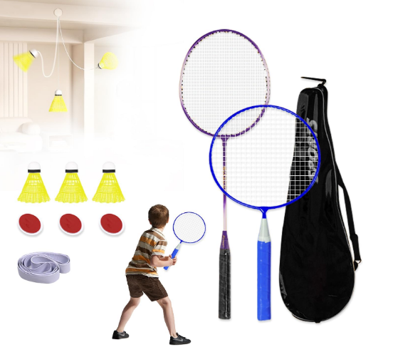 Complete Badminton Rackets Set, Elastic Badminton Trainer, Badminton Racket for Kids & Adults, LED Rebound Shuttlecocks with String, Badminton Set for Indoor Sports, Badminton Rebound Trainer