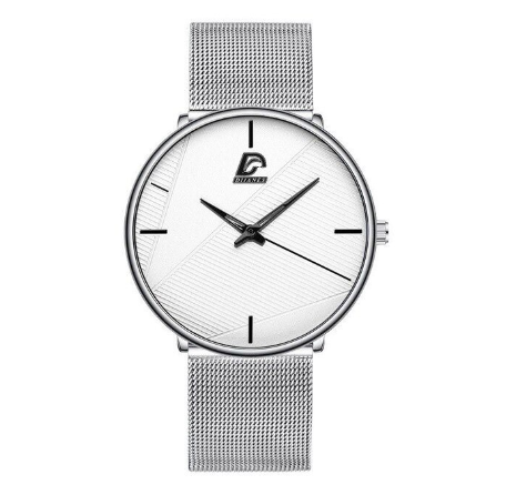 Stainless Steel Ultra-thin Quartz Wristwatch Classic Men's Fashion Waterproof Wacth MESH SILVER WHITE