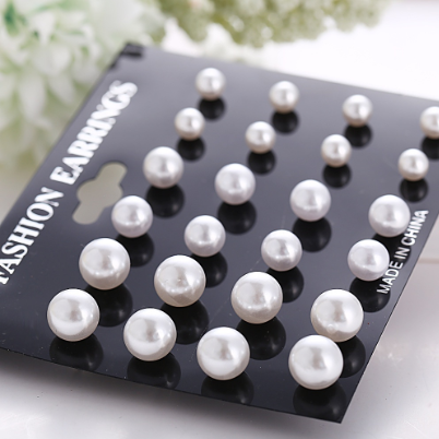 12 pairs White Simulated Pearl Earrings Set For Women On Ear Ball Stud Earrings