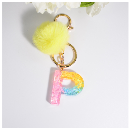 Fashion A-Z 26 Letters Iridescent Keychains Star Sequins Filling Resin Keyrings Women Bag Ornaments Exquisite Key Holder Charms P