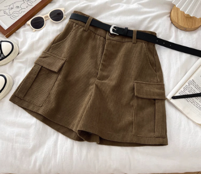 Lovito Women Belted Pocket Shorts LNA33095 Khaki