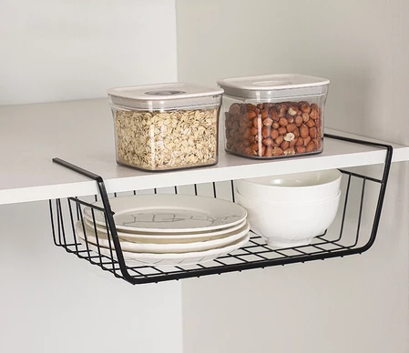Nipiin Under Shelf Table Storage Basket Desk Kitchen Cabinet Hanging Rack Organizer Metal Rack