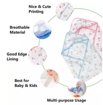 BABA Soft Cotton Hooded Receiving Blanket or Blanket Cover Protection for Newborn Infant Baby