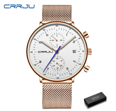 CRRJU Mens Watch Luxury Top Brand Men Stainless Steel WristWatch Men's waterproof Date Quartz watches relogio masculino 2278 M1