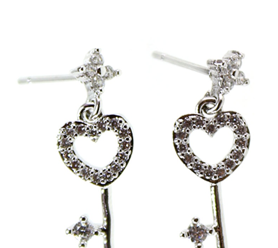 Earring Dangling Stone Key Silver (E44)