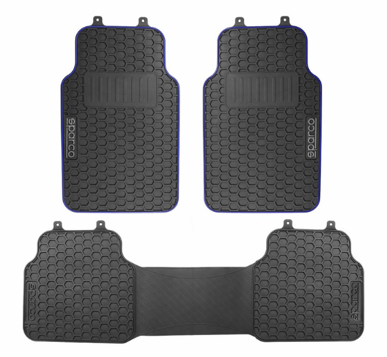 Sparco Corsa Car Mats Set Of 3pcs Universal And Quick Installation SPF500BL (Black with Blue)