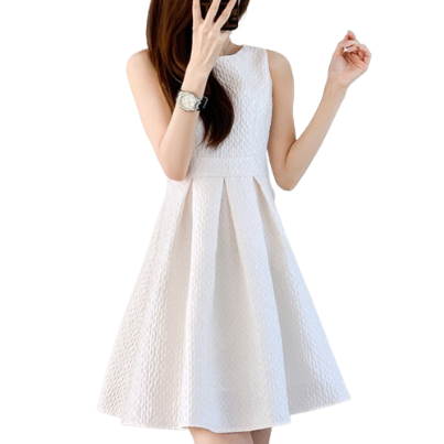 Lovito Women Zipper Bow Back Plicated Dress LNA31130 (White)