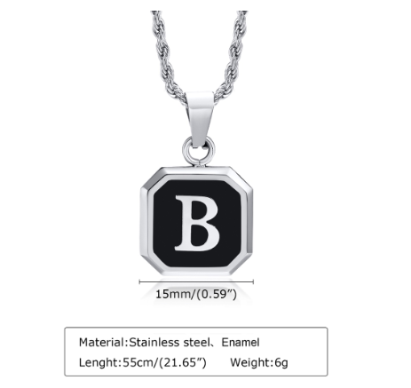 Meaeguet A-Z Letter Necklace for Men,Stainless Steel Square Letter Pendant Chain Necklace Jewelry Gifts B