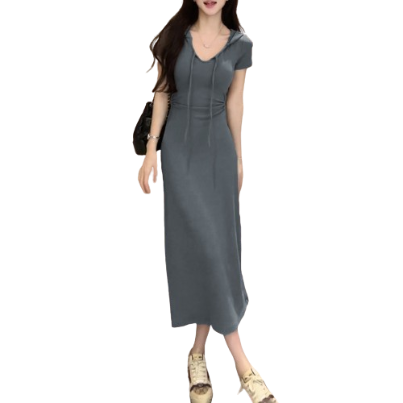 Lovito Casual Plain Backless V Neck Dress for Women LNE16223 (Grey)