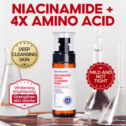 VIBRANT GLAMOUR Niacinamide Whitening Facial Cleanser 4X Amino Acid Deep Cleansing Spray Brightening Face Wash Moisturizing