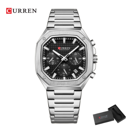 CURREN top luxury High-end fashion Business temperament Stainless steel design Seiko manufacture Quartz waterproof  Watch SILVER BLACK