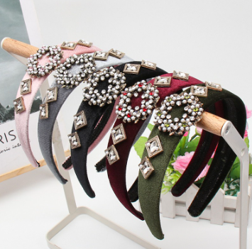 Korean Retro Pearl Diamond Flower Hair Band Velvet Wide Temperament Fashion Crystal Woman Headband