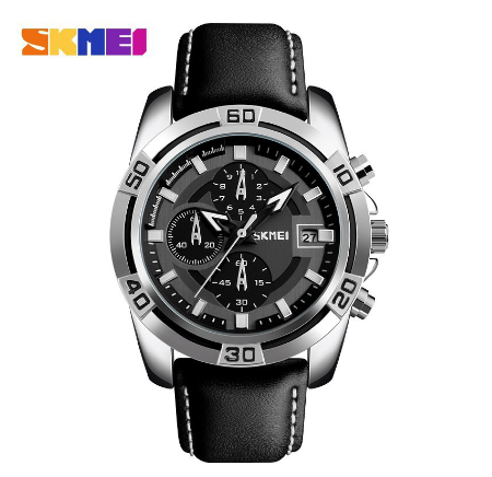 Skmei 9156 Watch for Men Fashion Sports Quartz Clock Soft Real Leather Chronograph Waterproof Wristwatches M2