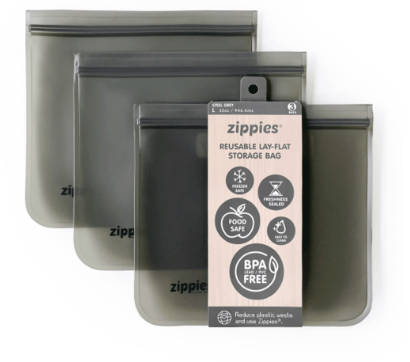 Zippies Steel Gray 3 pcs Large Reusable Lay Flat Storage Bags