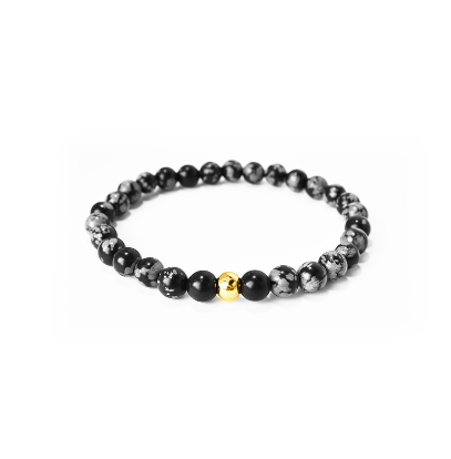 Snowflake Obsidian Stone Bracelet with 18K Gold Plated Bead