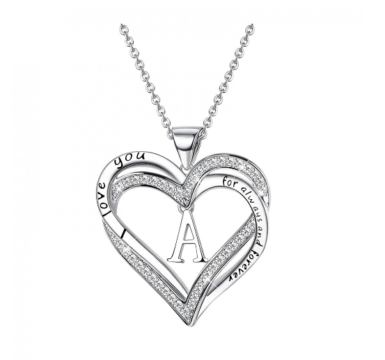 Clever Jewelry Letters Necklace A to Z Initial Heart Pendant Necklace Heart Necklace for Women Gift Dainty Initial Cubic Zirconia Alphabet A