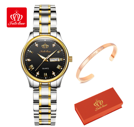 Fate Love Watch For Women Waterproof Original Fashion Wrist Watch BLACK DIAL TWO TONE
