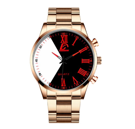 Luxury Gold Watch Men Fashion Minimalist Creative Two-color Splicing Watches Simple Men Business Stainless Steel Quartz Wristwatch STEEL ROSEGOLD RED