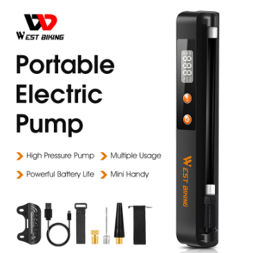 WEST BIKING Bicycle Portable Electric Pump Motorcycle High Pressure Air 1500ma 130 Psi Compact Mountain Inflator With Monitor