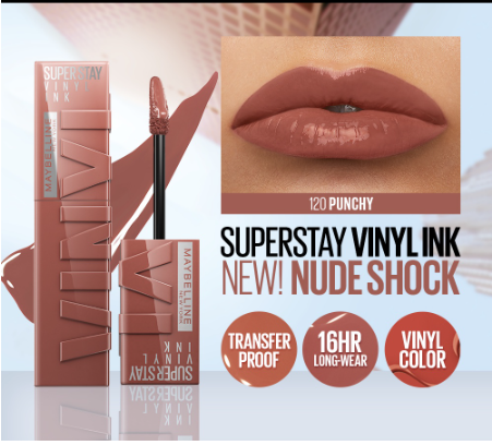 Maybelline Superstay Vinyl Ink Liquid Lipstick (Nude Shock, Long Lasting, Waterproof) Punchy