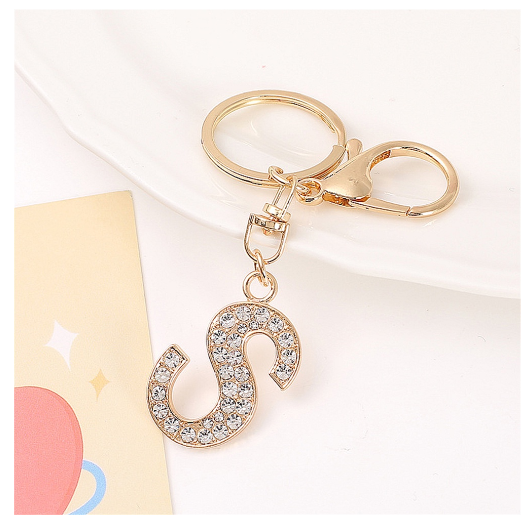 Simple Rhinestone 26 Letter Keychain Gold Color A-Z Initials Metal Keyrings For Women Car Keyholder Accessories Birthday Gifts S