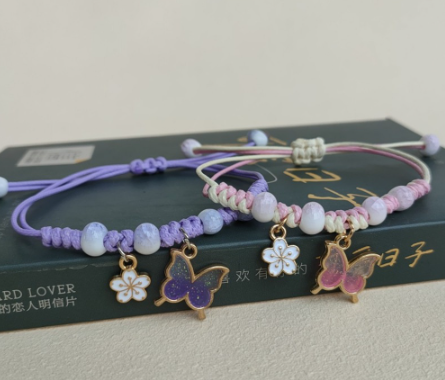 Handmade Butterfly Pendant Bracelet Summer Lucky Adjustable Woven Friendship Bracelet Jewelry